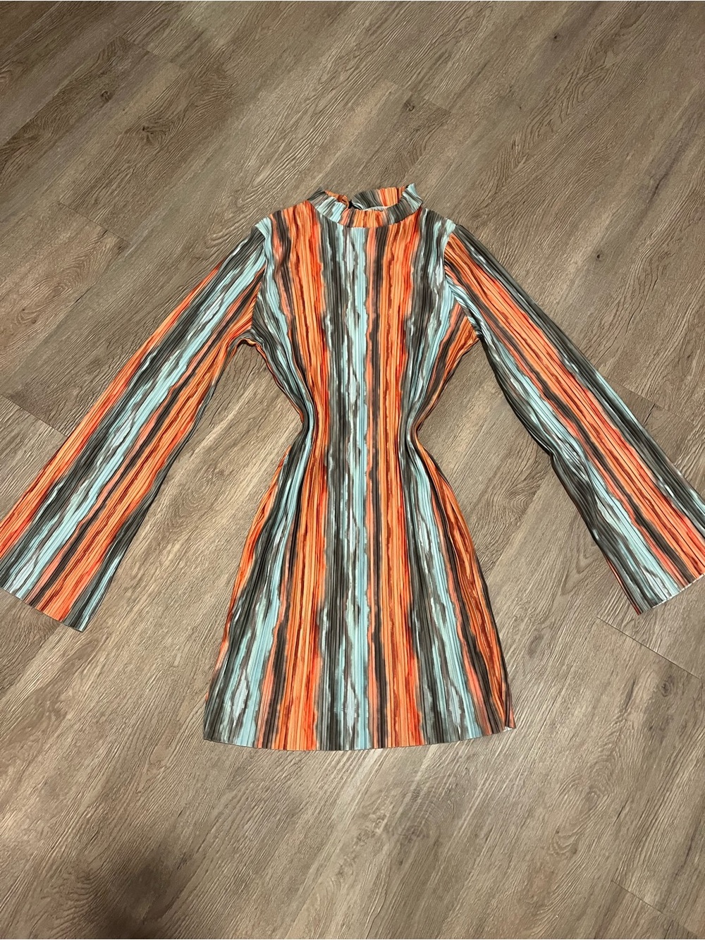 Boohoo Striped Long-Sleeve Mini Dress in Orange and Teal